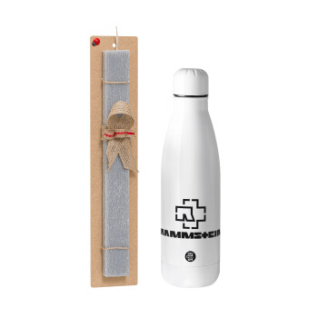 Rammstein, Easter Set, metallic stainless thermos bottle (500ml) & scented flat Easter candle (30cm) (GRAY)