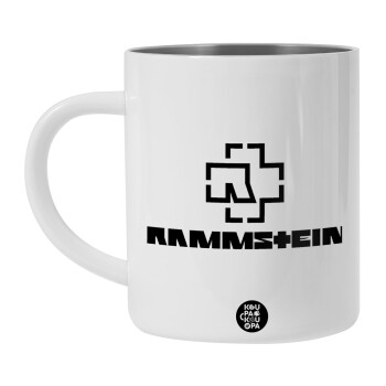 Rammstein, Λευκή Ανοξείδωτη Μεταλλική Κούπα 450ml - Διπλού Τοιχώματος 