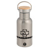 Stainless steel metallic thermos flask, silver with a bamboo lid, double-walled, 350ml.