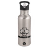 Water bottle Silver with straw, stainless steel 600ml