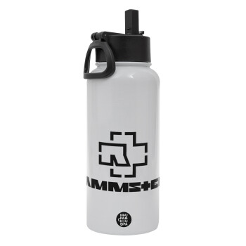 Rammstein, Metal mug thermo White with Straw and Spout Lid (Stainless steel), double wall, 950ml