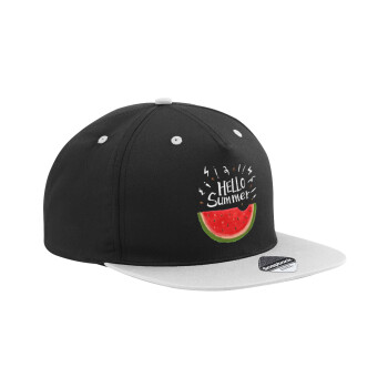 Summer Watermelon, Adult Flat Snapback Hat Black/Grey, (100% COTTON TWILL, ADULT, UNISEX, ONE SIZE)