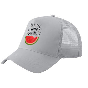 Summer Watermelon, Καπέλο Ενηλίκων Structured Trucker, με Δίχτυ, ΓΚΡΙ (100% ΒΑΜΒΑΚΕΡΟ, ΕΝΗΛΙΚΩΝ, UNISEX, ONE SIZE)