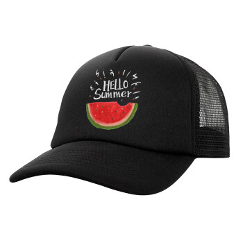 Summer Watermelon, Καπέλο Ενηλίκων Soft Trucker με Δίχτυ Μαύρο (POLYESTER, ΕΝΗΛΙΚΩΝ, UNISEX, ONE SIZE)