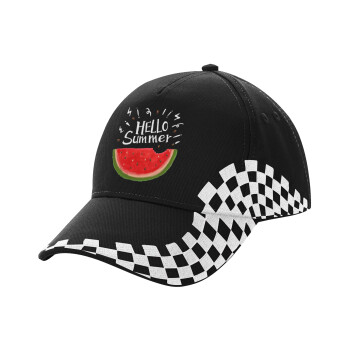 Summer Watermelon, Καπέλο Ενηλίκων Ultimate ΜΑΥΡΟ RACING, (100% ΒΑΜΒΑΚΕΡΟ DRILL, ΕΝΗΛΙΚΩΝ, UNISEX, ONE SIZE)