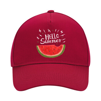 Summer Watermelon, Adult Ultimate Hat RED, (100% COTTON DRILL, ADULT, UNISEX, ONE SIZE)