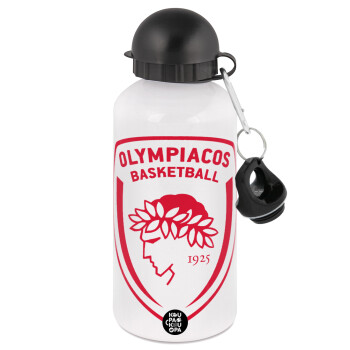 Olympiacos B.C., Metal water bottle, White, aluminum 500ml