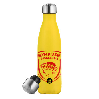 Olympiacos B.C., Yellow Stainless Steel Metallic Thermos, double-walled, 500ml