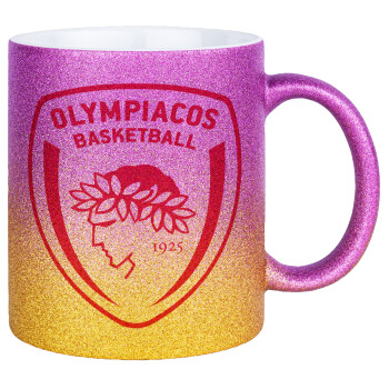 Olympiacos B.C., Κούπα Χρυσή/Ροζ Glitter, κεραμική, 330ml