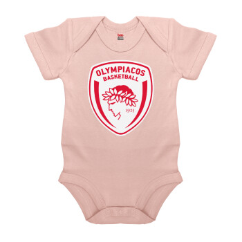 Olympiacos B.C., Βρεφικό φορμάκι μωρού, 0-18 μηνών, ΡΟΖ POWDER, 100% Organic Cotton, κοντομάνικο