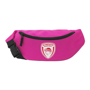 Olympiacos B.C., Unisex waist bag (banana) in PINK color with 2 pockets