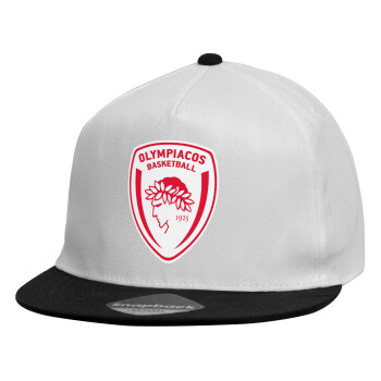 Olympiacos B.C., Child's Flat Snapback Hat, White (100% COTTON, CHILDREN'S, UNISEX, ONE SIZE)