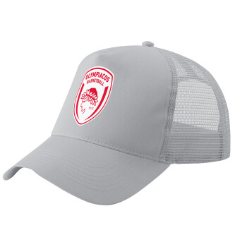 Olympiacos B.C., Adult Structured Trucker Hat, with Mesh, GRAY (100% COTTON, ADULT, UNISEX, ONE SIZE)