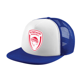 Olympiacos B.C., Adult Soft Trucker Hat with Blue/White Mesh (POLYESTER, ADULT, UNISEX, ONE SIZE)