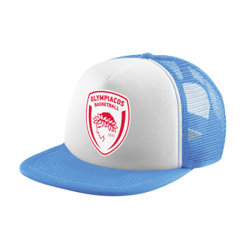 Olympiacos B.C., Καπέλο παιδικό Soft Trucker με Δίχτυ ΓΑΛΑΖΙΟ/ΛΕΥΚΟ (POLYESTER, ΠΑΙΔΙΚΟ, ONE SIZE)