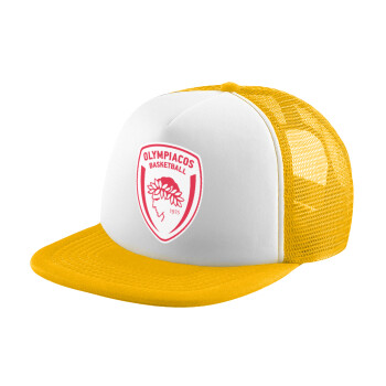 Olympiacos B.C., Adult Soft Trucker Hat with Yellow/White Mesh (POLYESTER, ADULT, UNISEX, ONE SIZE)