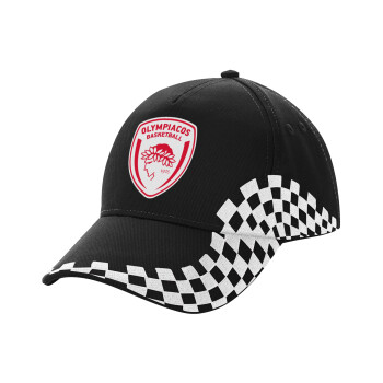 Olympiacos B.C., Adult Ultimate BLACK RACING Cap, (100% COTTON DRILL, ADULT, UNISEX, ONE SIZE)