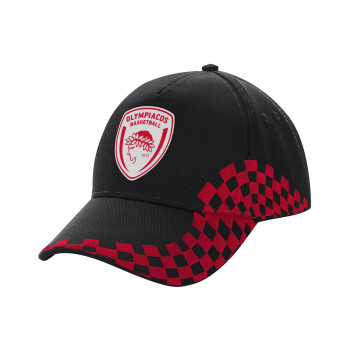 Olympiacos B.C., Adult Cap RACING Ultimate Black/Red, (100% COTTON DRILL, ADULT, UNISEX, ONE SIZE)