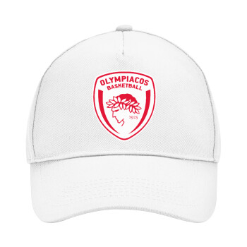 Olympiacos B.C., Adult Baseball Cap, Drill, White (100% COTTON, ADULT, UNISEX, ONE SIZE)