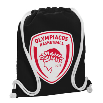 Olympiacos B.C., Backpack pouch GYMBAG Black, with pocket (40x48cm) & thick white cords