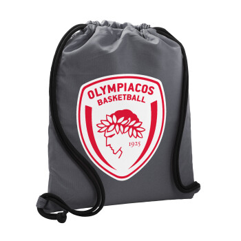 Olympiacos B.C., Τσάντα πλάτης πουγκί GYMBAG ΓΚΡΙ, με τσέπη (40x48cm) & χονδρά κορδόνια