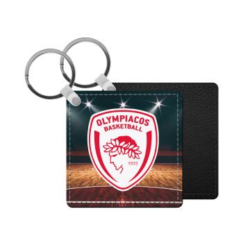 Olympiacos B.C., Μπρελόκ Δερματίνη, τετράγωνο ΜΑΥΡΟ (5x5cm)