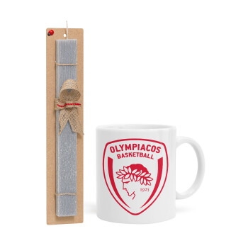 Olympiacos B.C., Easter Set, Ceramic Cup (330ml) & Easter aromatic flat candle (30cm) (GRAY)