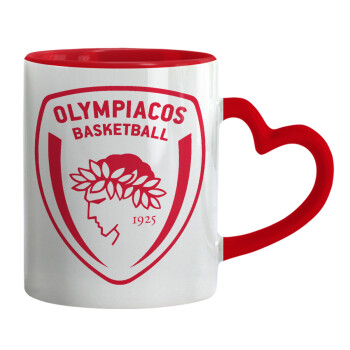 Olympiacos B.C., Κούπα καρδιά χερούλι κόκκινη, κεραμική, 330ml