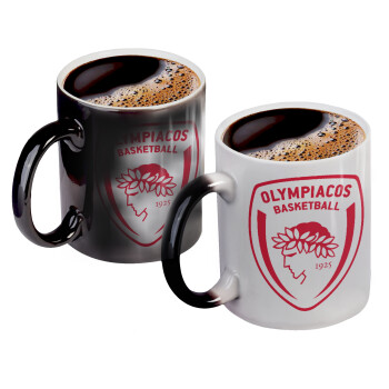 Olympiacos B.C., Color changing magic Mug, ceramic, 330ml when adding hot liquid inside, the black colour desappears (1 pcs)