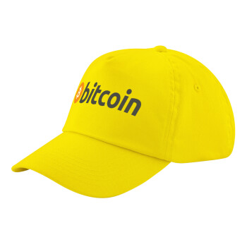 Bitcoin Crypto, Child's Baseball Cap, 100% Cotton Twill, Yellow (COTTON, CHILD, UNISEX, ONE SIZE)