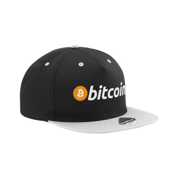 Bitcoin Crypto, Adult Flat Snapback Hat Black/Grey, (100% COTTON TWILL, ADULT, UNISEX, ONE SIZE)