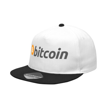 Bitcoin Crypto, Καπέλο Ενηλίκων Flat Snapback Λευκό/Μαύρο, (100% ΒΑΜΒΑΚΕΡΟ Twill, ΕΝΗΛΙΚΩΝ, UNISEX, ONE SIZE)