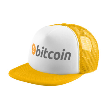 Bitcoin Crypto, Adult Soft Trucker Hat with Yellow/White Mesh (POLYESTER, ADULT, UNISEX, ONE SIZE)