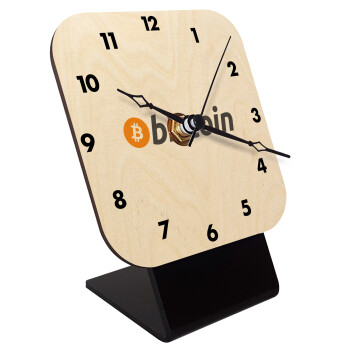 Bitcoin Crypto, Quartz Table clock in natural wood (10cm)
