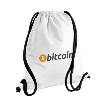 Bitcoin Crypto, Backpack pouch GYMBAG white, with pocket (40x48cm) & thick cords
