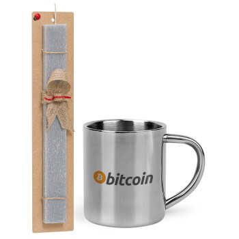 Bitcoin Crypto, Easter Set, metallic thermal cup (300ml) & Easter aromatic flat candle (30cm) (GRAY)