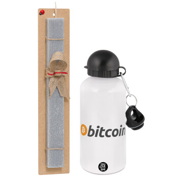 Bitcoin Crypto, Easter Set, metallic aluminum water bottle (500ml) & aromatic flat Easter candle (30cm) (GRAY)