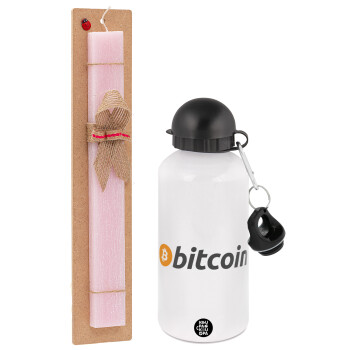 Bitcoin Crypto, Easter Set, metallic aluminum bottle (500ml) & aromatic flat Easter candle (30cm) (PINK)