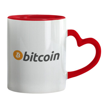 Bitcoin Crypto, Κούπα καρδιά χερούλι κόκκινη, κεραμική, 330ml