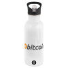 White water bottle with straw, stainless steel 600ml