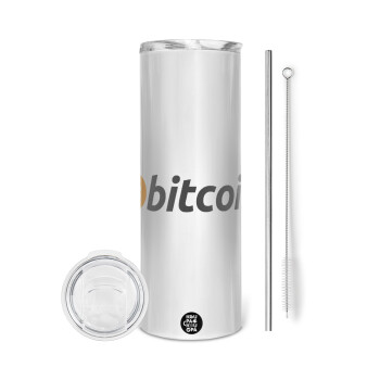 Bitcoin Crypto, Eco friendly stainless steel tumbler 600ml, with metal straw & cleaning brush