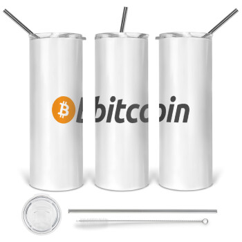 Bitcoin Crypto, 360 Eco friendly ποτήρι θερμό (tumbler) από ανοξείδωτο ατσάλι 600ml, με μεταλλικό καλαμάκι & βούρτσα καθαρισμού