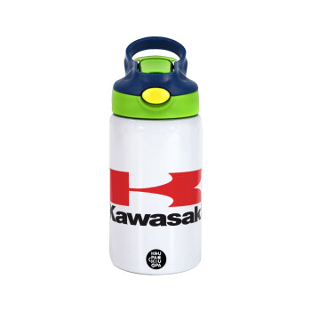 Kawasaki, Children's hot water bottle, stainless steel, with safety straw, green, blue (350ml)