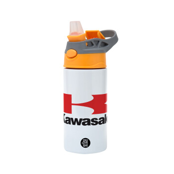 Kawasaki, Children's hot water bottle, stainless steel, with safety straw, Orange/Grey (360ml) BPA-FREE