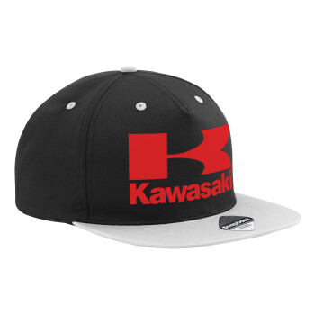 Kawasaki, Adult Flat Snapback Hat Black/Grey, (100% COTTON TWILL, ADULT, UNISEX, ONE SIZE)