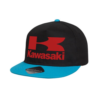 Kawasaki, Child's Flat Snapback Hat, Black/Blue (100% COTTON, CHILD, UNISEX, ONE SIZE)