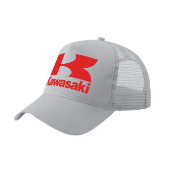 Kawasaki, Adult Structured Trucker Hat, with Mesh, GRAY (100% COTTON, ADULT, UNISEX, ONE SIZE)