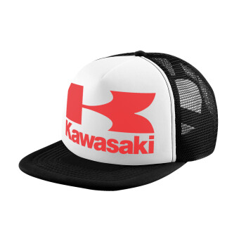 Kawasaki, Child's Soft Trucker Hat with BLACK/WHITE Mesh (POLYESTER, CHILD, ONE SIZE)