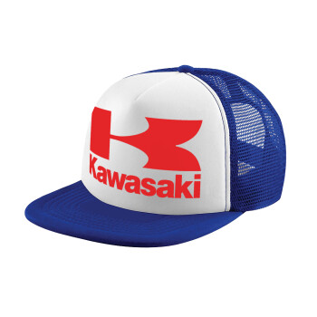 Kawasaki, Adult Soft Trucker Hat with Blue/White Mesh (POLYESTER, ADULT, UNISEX, ONE SIZE)