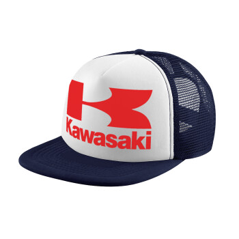 Kawasaki, Adult Soft Trucker Hat with Dark Blue/White Mesh (POLYESTER, ADULT, UNISEX, ONE SIZE)